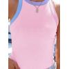 imagesiliteelon Womens Colorblock Racerback Crew Neck Casual Basic Ribbed Fitted Tank Top Sleeveless CamisD Pink