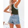 imagesiliteelon Womens Colorblock Racerback Crew Neck Casual Basic Ribbed Fitted Tank Top Sleeveless CamisG Olive Green