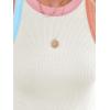 imagesiliteelon Womens Colorblock Racerback Crew Neck Casual Basic Ribbed Fitted Tank Top Sleeveless CamisH Cream