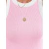 imagesiliteelon Womens Colorblock Racerback Crew Neck Casual Basic Ribbed Fitted Tank Top Sleeveless CamisI Light Pink