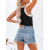 imagesiliteelon Womens Colorblock Racerback Crew Neck Casual Basic Ribbed Fitted Tank Top Sleeveless CamisK Black White