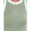 imagesiliteelon Womens Colorblock Racerback Crew Neck Casual Basic Ribbed Fitted Tank Top Sleeveless CamisO Light Green