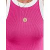 imagesiliteelon Womens Colorblock Racerback Crew Neck Casual Basic Ribbed Fitted Tank Top Sleeveless CamisQ Hot Pink White
