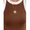 imagesiliteelon Womens Colorblock Racerback Crew Neck Casual Basic Ribbed Fitted Tank Top Sleeveless CamisU Brown