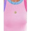 imagesiliteelon Womens Colorblock Racerback Crew Neck Casual Basic Ribbed Fitted Tank Top Sleeveless CamisW Pink Colorblock