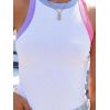 imagesiliteelon Womens Colorblock Racerback Crew Neck Casual Basic Ribbed Fitted Tank Top Sleeveless CamisX White Colorblock