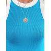 imagesiliteelon Womens Colorblock Racerback Crew Neck Casual Basic Ribbed Fitted Tank Top Sleeveless CamisY Lake Blue