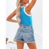 imagesiliteelon Womens Colorblock Racerback Crew Neck Casual Basic Ribbed Fitted Tank Top Sleeveless CamisY Lake Blue