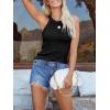 imagesiliteelon Womens Halter Top Sleeveless Crew Neck Casual Basic Ribbed Fitted TankA Black
