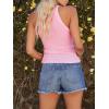 imagesiliteelon Womens Halter Top Sleeveless Crew Neck Casual Basic Ribbed Fitted TankD Pink