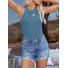 imagesiliteelon Womens Halter Top Sleeveless Crew Neck Casual Basic Ribbed Fitted TankE Denim Blue