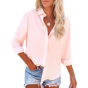 imagesiliteelon Button Down Shirts for Women Dress Shirts Long Sleeve WrinkleFree Blouse Casual Solid Office Work Tunic TopAll Peach
