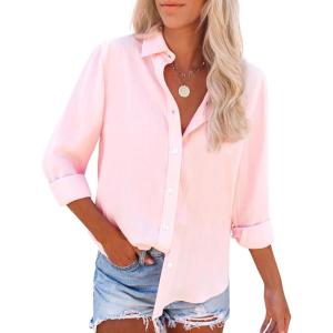 imagesiliteelon Button Down Shirts for Women Dress Shirts Long Sleeve WrinkleFree Blouse Casual Solid Office Work Tunic TopAll Pink