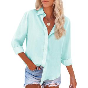 imagesiliteelon Button Down Shirts for Women Dress Shirts Long Sleeve WrinkleFree Blouse Casual Solid Office Work Tunic TopLight Green