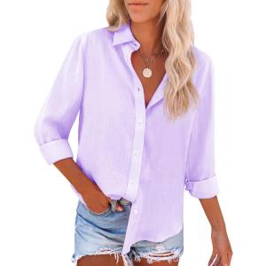 imagesiliteelon Button Down Shirts for Women Dress Shirts Long Sleeve WrinkleFree Blouse Casual Solid Office Work Tunic TopLilac