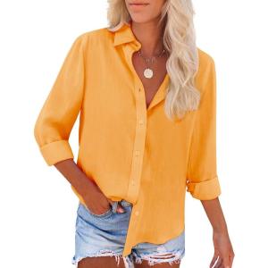 imagesiliteelon Button Down Shirts for Women Dress Shirts Long Sleeve WrinkleFree Blouse Casual Solid Office Work Tunic TopSunflower Yellow