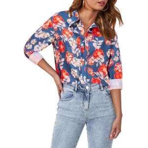 imagesiliteelon Womens Button Down Shirts Dress Shirts Long Sleeve Wrinkle Free Collared Work Blouses Casual Print Chiffon TopBlue Floral