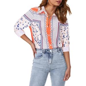 imagesiliteelon Womens Button Down Shirts Dress Shirts Long Sleeve Wrinkle Free Collared Work Blouses Casual Print Chiffon TopOrange Graphic