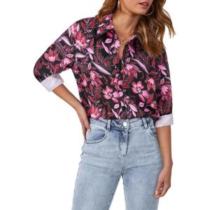imagesiliteelon Womens Button Down Shirts Dress Shirts Long Sleeve Wrinkle Free Collared Work Blouses Casual Print Chiffon TopPink Black Floral