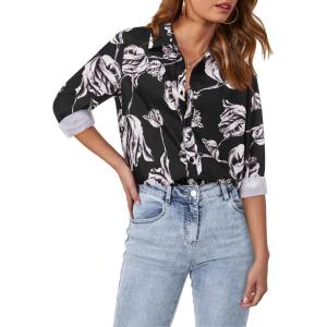 imagesiliteelon Womens Button Down Shirts Dress Shirts Long Sleeve Wrinkle Free Collared Work Blouses Casual Print Chiffon TopWhite Flower