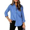 imagesiliteelon Womens Button Down Shirts Cotton Striped Dress Shirt Long Sleeve Collared Office Work Blouses TopsAa Blue Striped