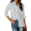 imagesiliteelon Womens Button Down Shirts Cotton Striped Dress Shirt Long Sleeve Collared Office Work Blouses TopsAb Black and White