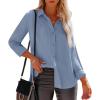 imagesiliteelon Womens Button Down Shirts Dress Shirts Long Sleeve Wrinkle Free Collared Work Office Solid Blouses TopsDusty Blue