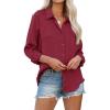imagesiliteelon Womens Button Down Shirts Solid Dress Shirts Long Sleeve Flowy Collared Work Office Business Blouses Chiffon TopsBa Wine Red