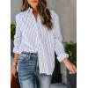 imagesiliteelon Womens Button Down Shirts Cotton Striped Dress Shirt Long Sleeve Collared Office Work Blouses TopsAd Blue and White