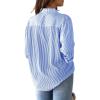imagesiliteelon Womens Button Down Shirts Cotton Striped Dress Shirt Long Sleeve Collared Office Work Blouses TopsAe Blue Pinstripe
