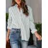 imagesiliteelon Womens Button Down Shirts Cotton Striped Dress Shirt Long Sleeve Collared Office Work Blouses TopsAh Green and White
