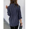 imagesiliteelon Womens Button Down Shirts Cotton Striped Dress Shirt Long Sleeve Collared Office Work Blouses TopsNavy Blue Striped