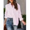 imagesiliteelon Womens Button Down Shirts Cotton Striped Dress Shirt Long Sleeve Collared Office Work Blouses TopsPink and White