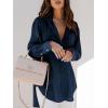 imagesiliteelon Womens Button Down Shirts Dress Shirts Long Sleeve Blouses V Neck Solid Casual Tunics Tops with PocketsNavy Blue
