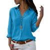 imagesiliteelon Womens Button Down Shirts Dress Shirts Long Sleeve Wrinkle Free Collared Work Office Solid Blouses TopsBright Blue