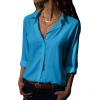 imagesiliteelon Womens Button Down Shirts Dress Shirts Long Sleeve Wrinkle Free Collared Work Office Solid Blouses TopsBright Blue
