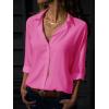 imagesiliteelon Womens Button Down Shirts Dress Shirts Long Sleeve Wrinkle Free Collared Work Office Solid Blouses TopsC Hot Pink