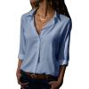 imagesiliteelon Womens Button Down Shirts Dress Shirts Long Sleeve Wrinkle Free Collared Work Office Solid Blouses TopsDusty Blue