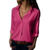 imagesiliteelon Womens Button Down Shirts Dress Shirts Long Sleeve Wrinkle Free Collared Work Office Solid Blouses TopsRose Pink