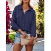 imagesiliteelon Womens Button Down Shirts Solid Dress Shirts Long Sleeve Flowy Collared Work Office Business Blouses Chiffon TopsB Navy Blue