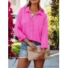 imagesiliteelon Womens Button Down Shirts Solid Dress Shirts Long Sleeve Flowy Collared Work Office Business Blouses Chiffon TopsBa Hot Pink