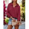 imagesiliteelon Womens Button Down Shirts Solid Dress Shirts Long Sleeve Flowy Collared Work Office Business Blouses Chiffon TopsBa Wine Red