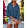 imagesiliteelon Womens Button Down Shirts Solid Dress Shirts Long Sleeve Flowy Collared Work Office Business Blouses Chiffon TopsO Indigo