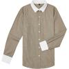 imagesiliteelon Womens Cotton Button Down Shirts Striped Dress Shirts Pinstripes Long Sleeve Collared Blouses Colorblock TopsBrown Pinstripe
