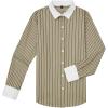 imagesiliteelon Womens Cotton Button Down Shirts Striped Dress Shirts Pinstripes Long Sleeve Collared Blouses Colorblock TopsBrown White Striped