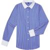imagesiliteelon Womens Cotton Button Down Shirts Striped Dress Shirts Pinstripes Long Sleeve Collared Blouses Colorblock TopsDeep Blue Striped
