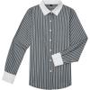 imagesiliteelon Womens Cotton Button Down Shirts Striped Dress Shirts Pinstripes Long Sleeve Collared Blouses Colorblock TopsDeep Gray Striped