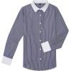 imagesiliteelon Womens Cotton Button Down Shirts Striped Dress Shirts Pinstripes Long Sleeve Collared Blouses Colorblock TopsNavy Blue Pinstripe