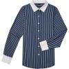 imagesiliteelon Womens Cotton Button Down Shirts Striped Dress Shirts Pinstripes Long Sleeve Collared Blouses Colorblock TopsNavy Blue Striped
