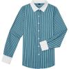 imagesiliteelon Womens Cotton Button Down Shirts Striped Dress Shirts Pinstripes Long Sleeve Collared Blouses Colorblock TopsPeacock Green Striped